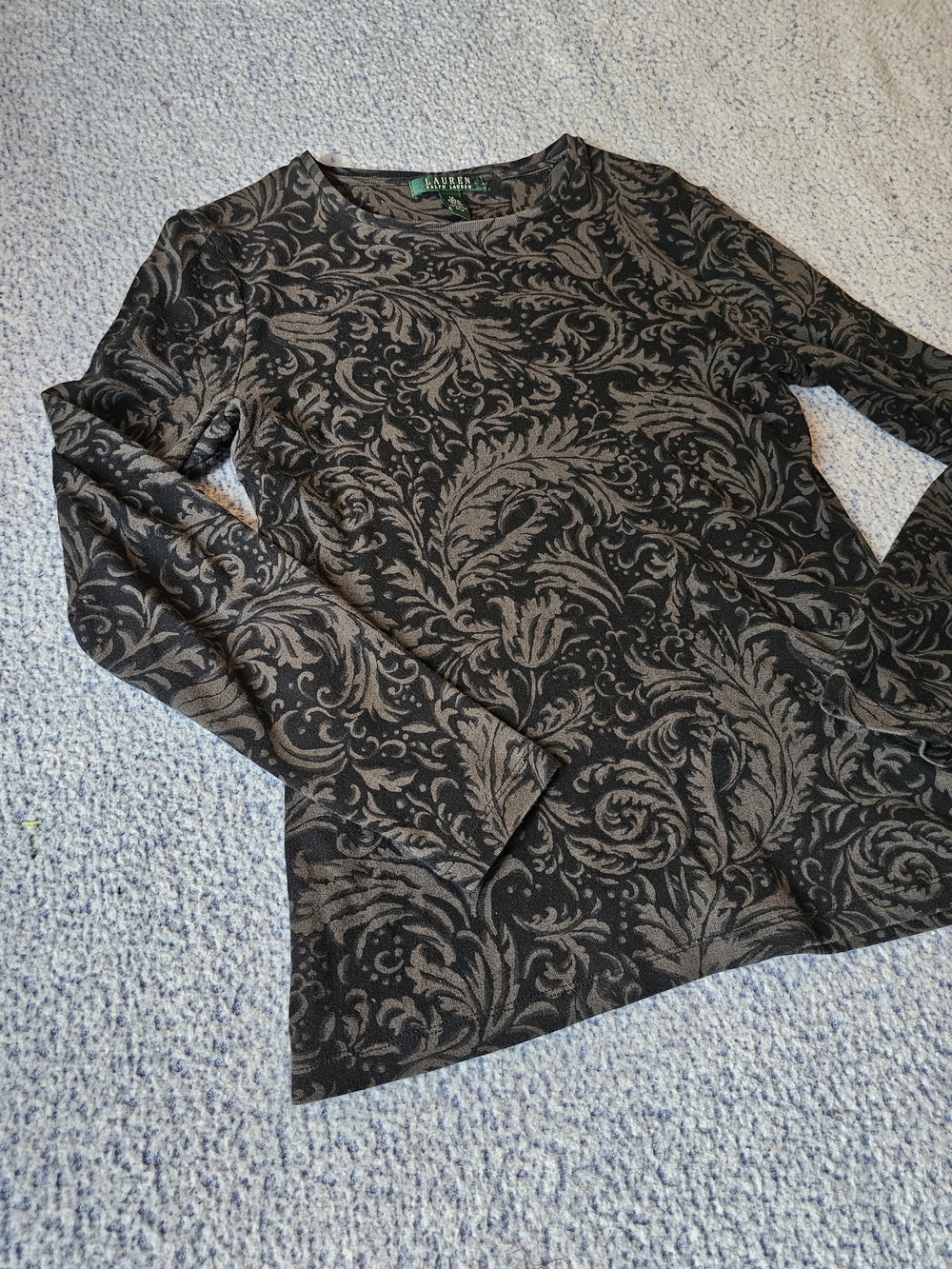 Lauren Ralph Lauren Black & Grey Paisely Pattern Top
